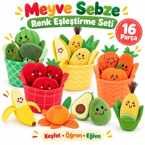 Montessori Meyve Sebze Renk Eşleştirme Duyusal Bebek Oyuncağı – 16 Parça | RBKDS301