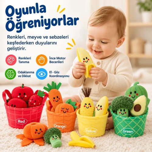 Montessori Meyve Sebze Renk Eşleştirme Duyusal Bebek Oyuncağı – 16 Parça | RBKDS301