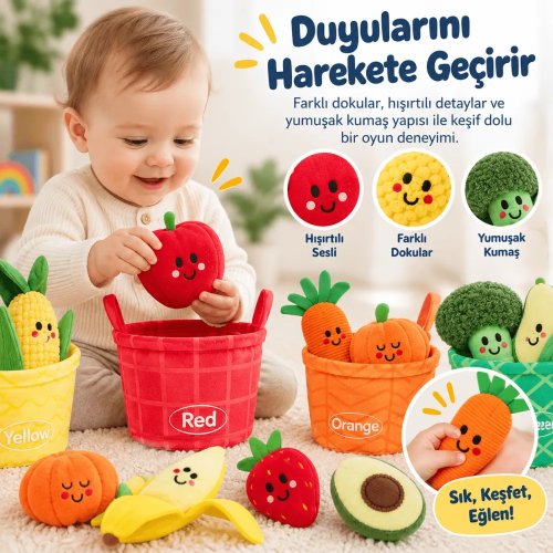 Montessori Meyve Sebze Renk Eşleştirme Duyusal Bebek Oyuncağı – 16 Parça | RBKDS301