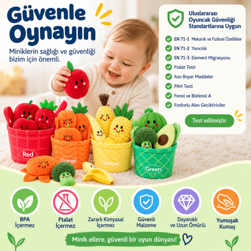 Montessori Meyve Sebze Renk Eşleştirme Duyusal Bebek Oyuncağı – 16 Parça | RBKDS301