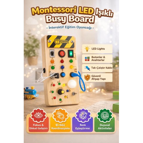 Montessori Ahşap Busy Board – Power Model | Aktivite ve Beceri Tahtası