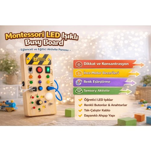 Montessori Ahşap Busy Board – Power Model | Aktivite ve Beceri Tahtası
