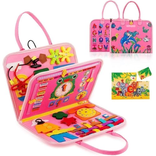 Montessori Keçe Busy Board – Pembe Deniz Kızı 4 Sayfa Aktivite Çantası