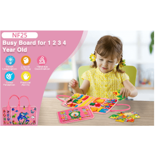 Montessori Keçe Busy Board – Pembe Deniz Kızı 4 Sayfa Aktivite Çantası