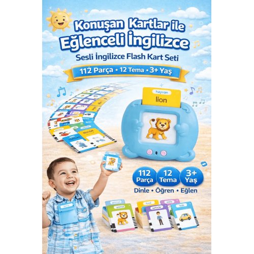Robokids Sesli İngilizce Flash Kart Seti – Mavi | 112 Kart Erken Eğitim Oyuncağı