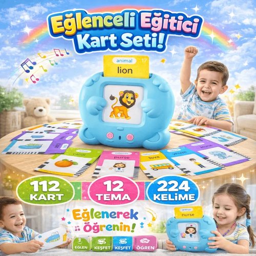 Robokids Sesli İngilizce Flash Kart Seti – Mavi | 112 Kart Erken Eğitim Oyuncağı